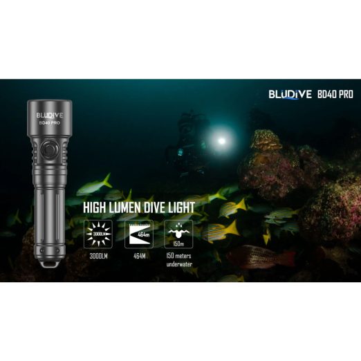 BluDive BD40 PRO Diving Torch - (3000 Lumens, 150 Metres Diving Depth)