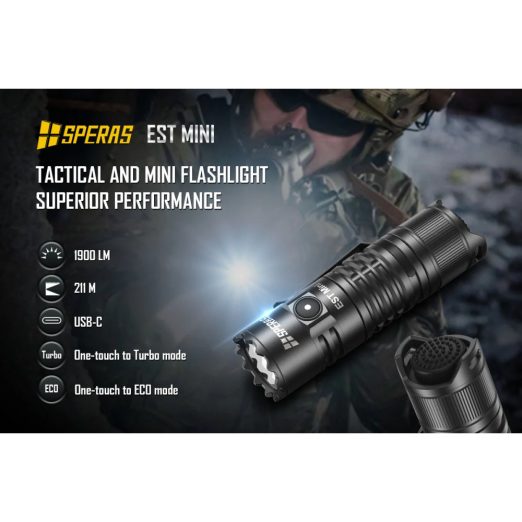 SPERAS EST MINI Rechargeable Pocket Light (1900 Lumens, 211 Metres)