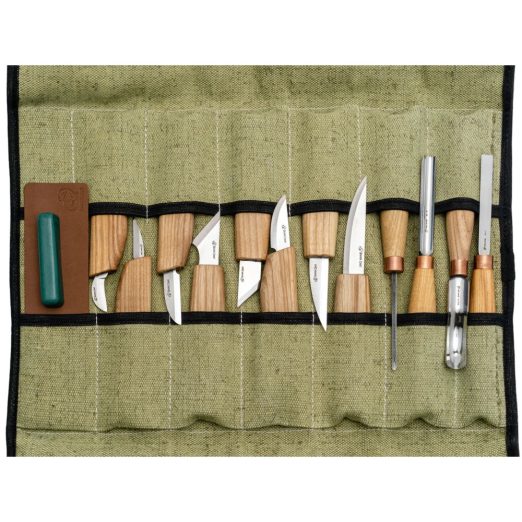 BeaverCraft Set of 12 Wood Carving Tools with Canvas Tool Roll - S50