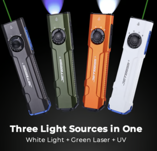 JETBeam E26-UV KUNAI Rechargeable Pocket Torch with 365nm UV and 5mW Green Laser (2000 Lumens )