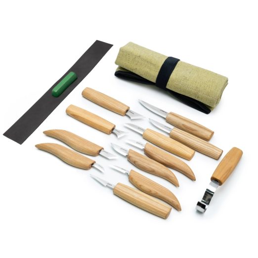 BeaverCraft Wood Carving Set of 12 Tools with Canvas Tool Roll - S10