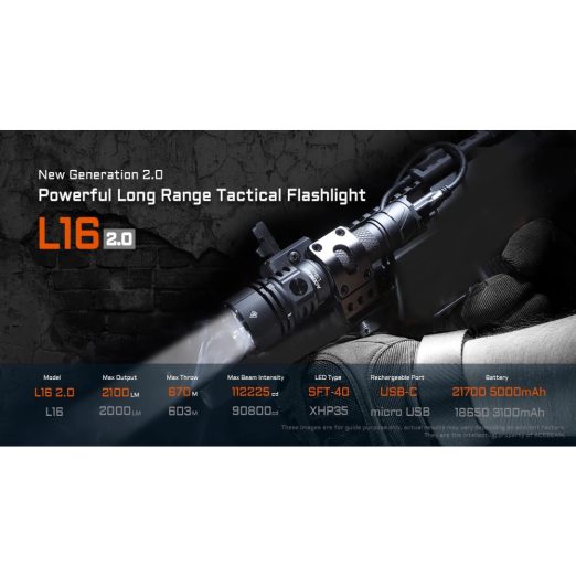 AceBeam L16 2.0 Rechargeable Compact Tactical Flashlight (2100 Lumens, 670 Metres)