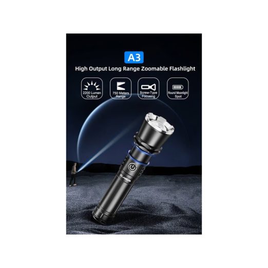 Klarus A3 Rechargeable Zoomable Flashlight (2200 Lumens, 750 Metres)