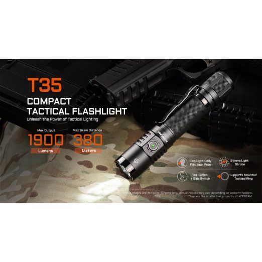 AceBeam T35 Rechargeable Compact Flashlight (1900 Lumens, 380 Metres)