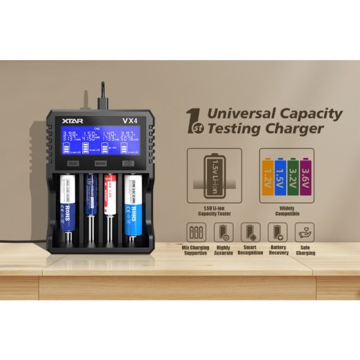 XTAR VX4 Visible Mixer 4-Bay Smart Battery Charger and Tester