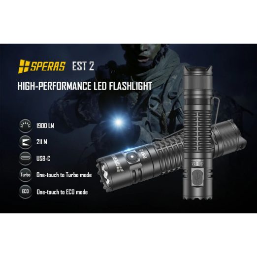 SPERAS EST2 Compact Rechargeable Tactical Light - 1900 Lumens, 211 Metres