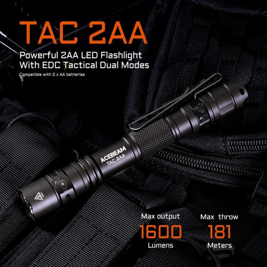 AceBeam TAC 2AA Pocket EDC Flashlight - Blue (1400 Lumens, 304 Metres)