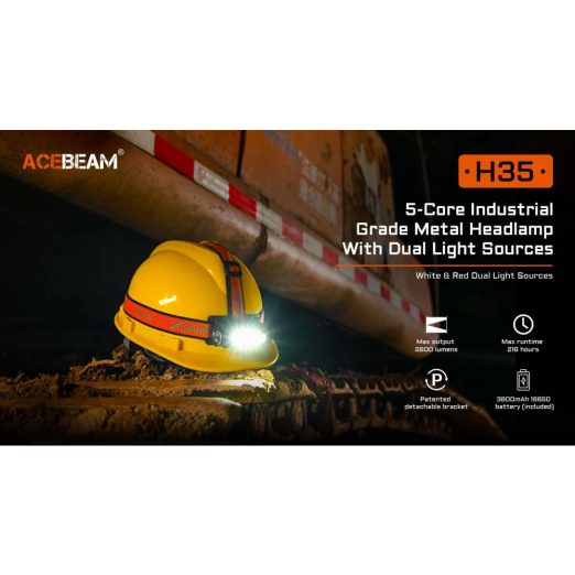 AceBeam H35 Rechargeable 5-Core Industrial Grade Headlamp with Dual Light Sources (2600 Lumens, 170 Metres)